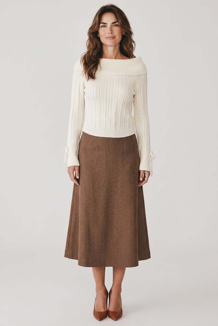 BISOU'S PROJECT Off-The-Shoulder Cable Knit Sweater White
